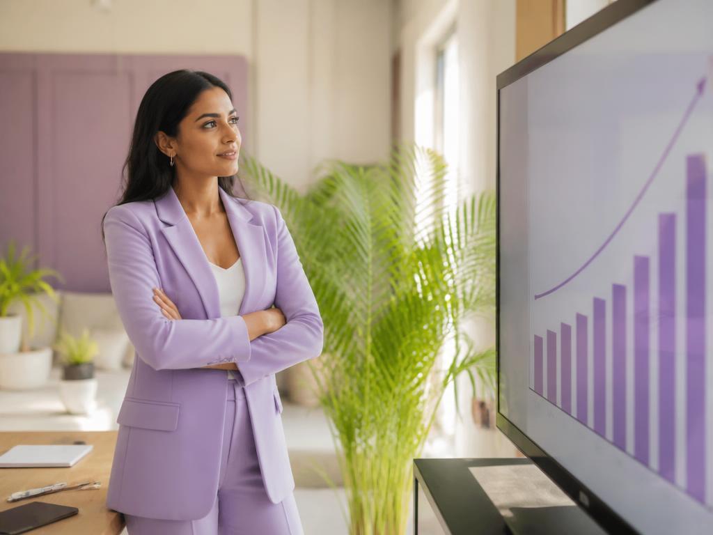 Rising growth chart with analytics dashboards and plants